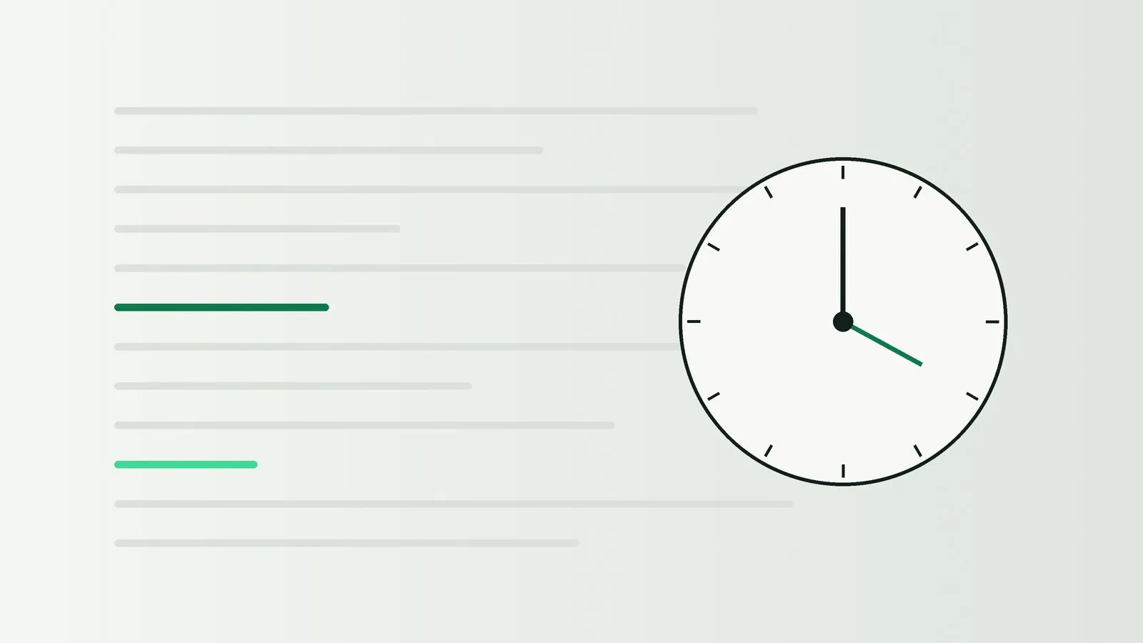 Ilustración abstracta: líneas horizontales de distinta longitud y un reloj esquemático